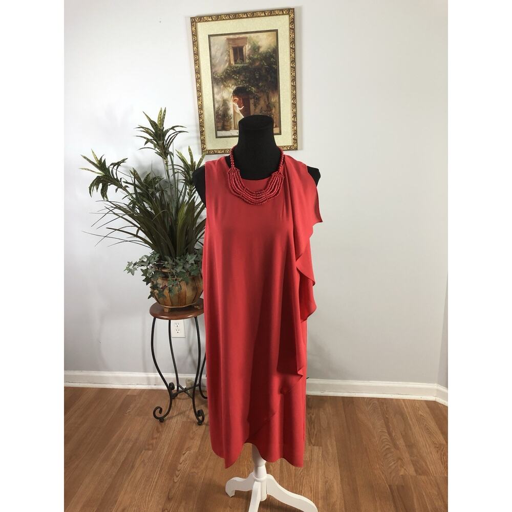 Muse Women Dresses 10 Red Sleeveless Keyhole Neck Pullover Boho Vacation Resort